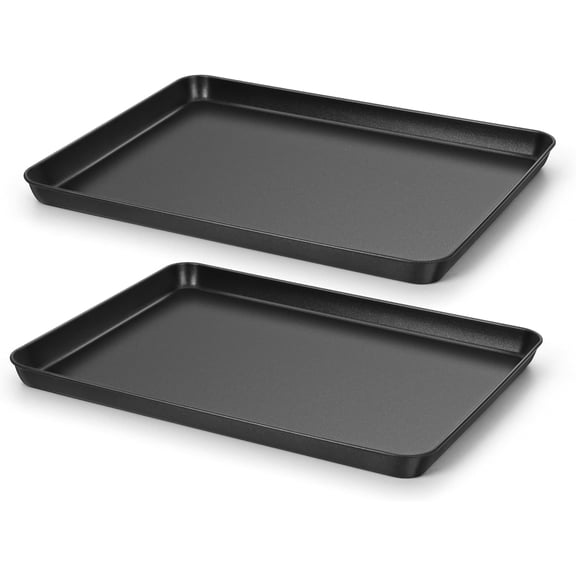 Baking Sheet Set of 2, 16" x 12" x 1" Large Cookie Sheet Pan for Baking, Nonstick Carbon Steel Baking Trays for Oven, Heat-Resistant & Easy Clean, Black