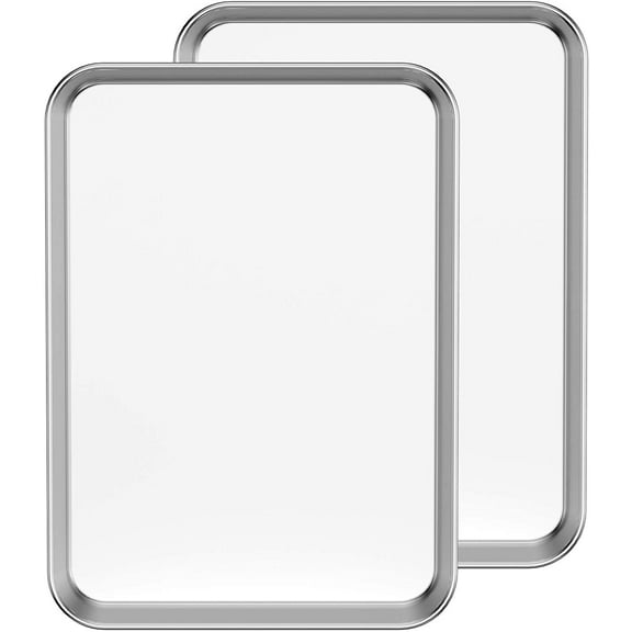 Baking Sheet Set of 2, 18 inch Commercial Grade Stainless Steel Pan, Professional Bakeware Oven Tray, Healthy & Non-toxic, Rust Free Mirror Finish, Easy Clean Dishwasher Safe