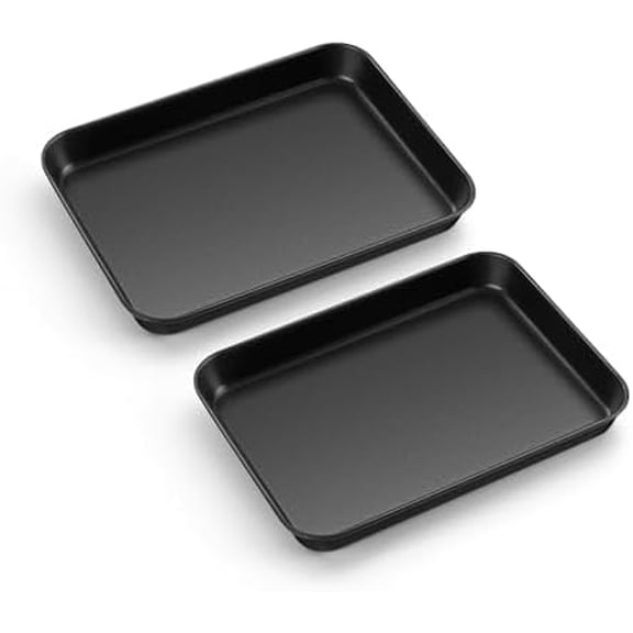 Baking Sheet Set of 2, 9" x 7" x 1" Small Cookie Sheet Pan for Baking, Nonstick Carbon Steel Baking Trays for Toaster Oven, Heat-Resistant & Easy Clean, Black