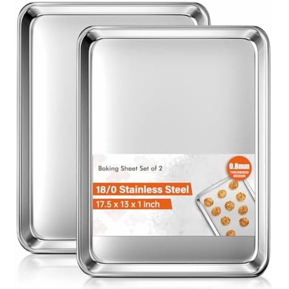 Baking Sheet Set of 2, Commercial Grade Stainless Steel Cookie Sheets for Baking, 18 x 13 Inch Thicker Large Baking Pans Oven Tray, Warp Resistant Nonstick Half Sheet Pan