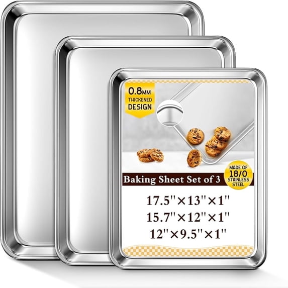 Baking Sheet Set of 2, Commercial Grade Stainless Steel Cookie Sheets for Baking, 18 x 13 Inch Thicker Large Baking Pans Oven Tray, Warp Resistant Nonstick Half Sheet Pan, Nontoxic & Heavy Duty