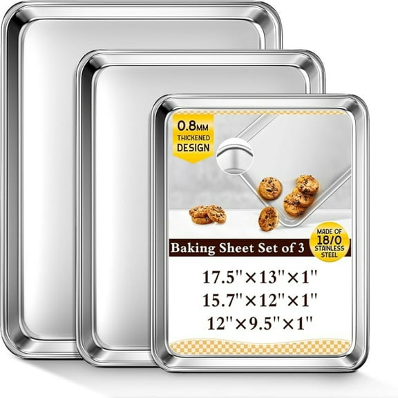 Baking Sheet Set of 2, Commercial Grade Stainless Steel Cookie Sheets for Baking, Thicker Large Baking Pans Oven Tray, Warp Resistant Nonstick Half Sheet Pan, Nontoxic & Heavy Duty