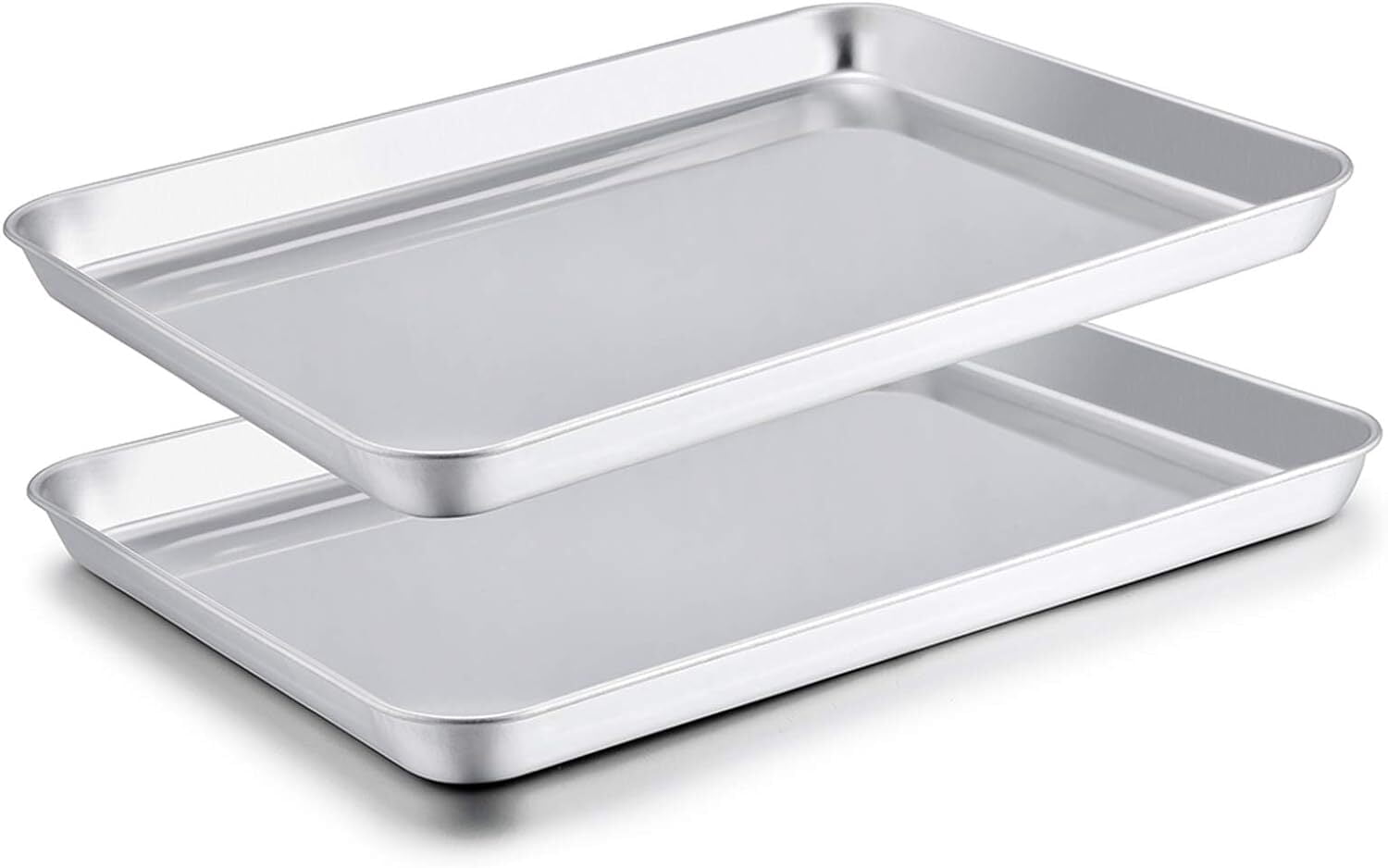 Baking Sheet Set of 2, Food Grade Stainless Steel Baking Pan, Professional Bakeware Oven Tray, Healthy & Non-toxic, Easy Clean & Dishwasher Safe (10 x 7.9 x 1 Inch)