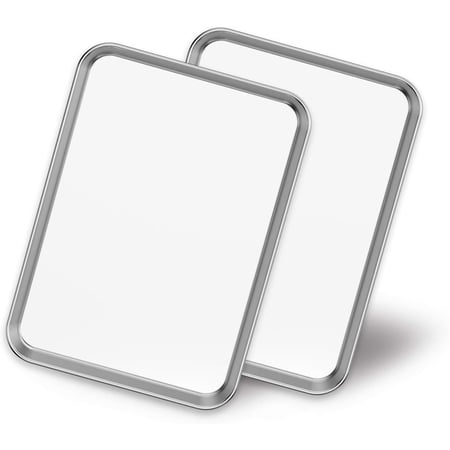 Baking Sheet Set of 2, Stainless Steel 2-Piece Cookie Sheet, Toaster Oven Baking Pan Set, Rectangle Size 9 x 7 x 1 inch, Healthy & Non Toxic, Mirror Finish & Rust Free, Dishwasher Safe