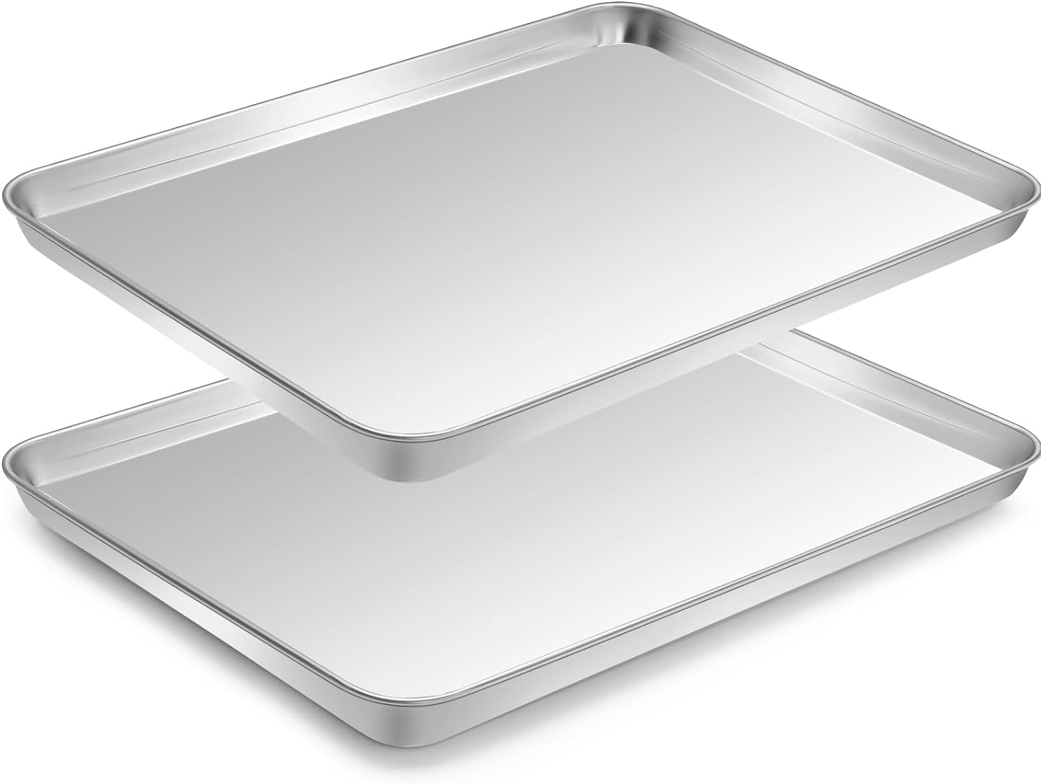 Baking Sheet Set of 2 - Stainless Steel Cookie Sheet Baking Pan, Size 10 x 8 x 1 inch, Non Toxic & Heavy Duty & Mirror Finish & Rust Free & Easy Clean