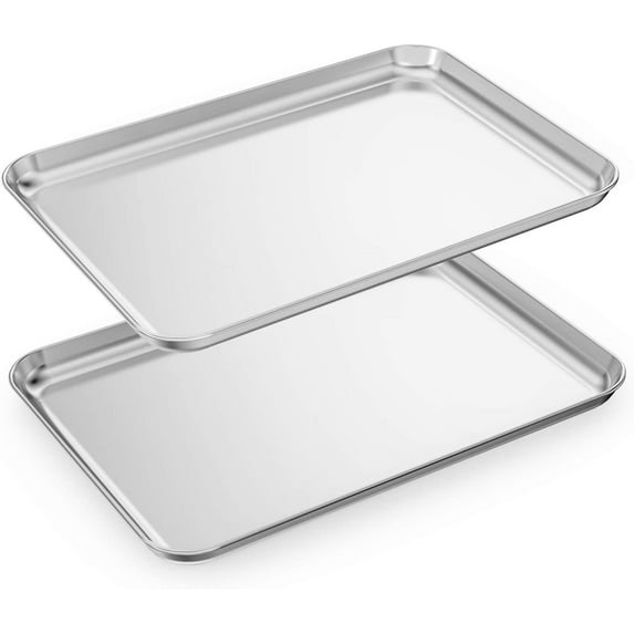 Baking Sheet Set of 2 - Stainless Steel Cookie Sheet Baking Pan, Size 16 x 12 x 1 inch, Non Toxic & Heavy Duty & Mirror Finish & Rust Free & Easy Clean