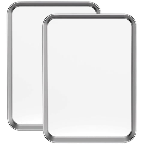 GPED Baking Sheet Set of 2, Stainless Steel Cookie Tray Pans Set for Oven, Rectangle 16” x 12” x 1”, Professional Bakeware Oven Tray, Healthy & Non-toxic, Easy Clean & Dishwasher Safe