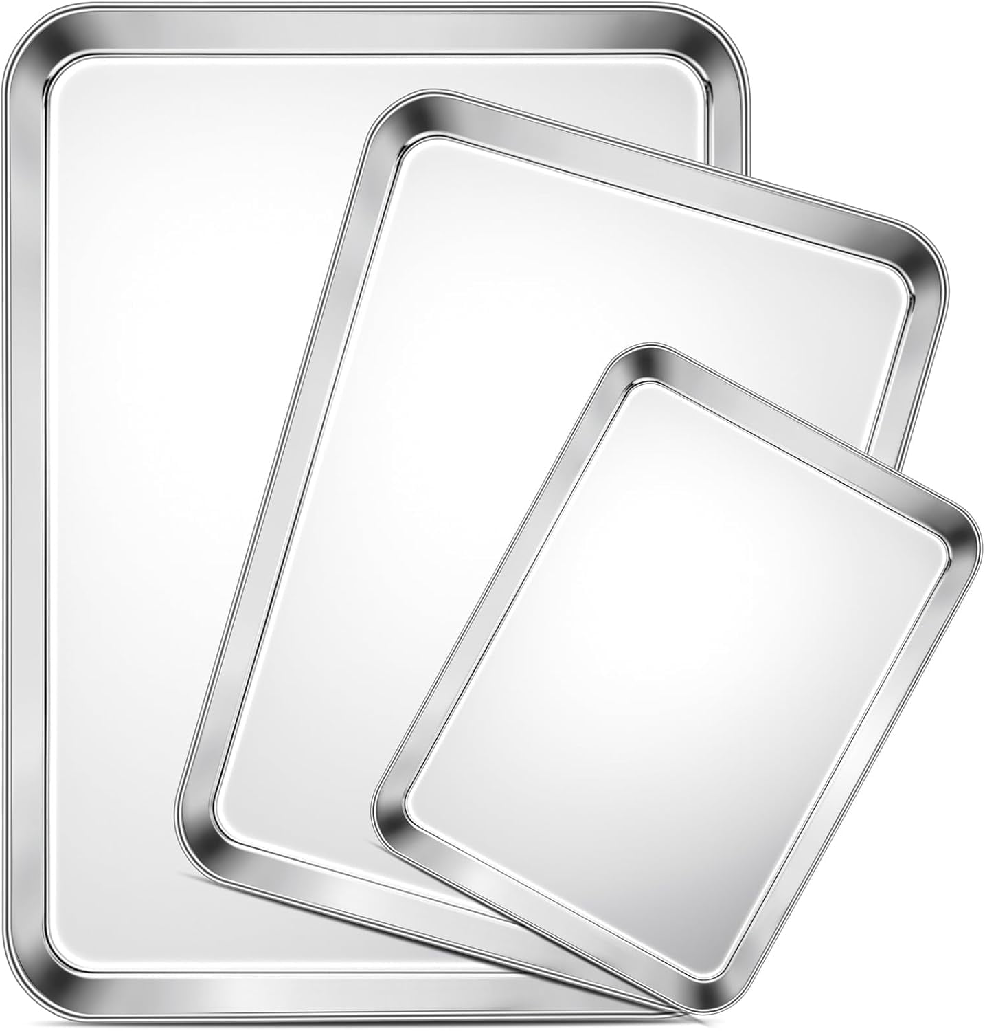 Baking Sheet Set of 3, 16/12.5/9.3 Inch Stainless Steel Cookie Sheets Baking Pans, Metal Oven Baking Tray for Cooking Roasting Serving, Non-Toxic & Mirror Finish & Dishwasher Safe