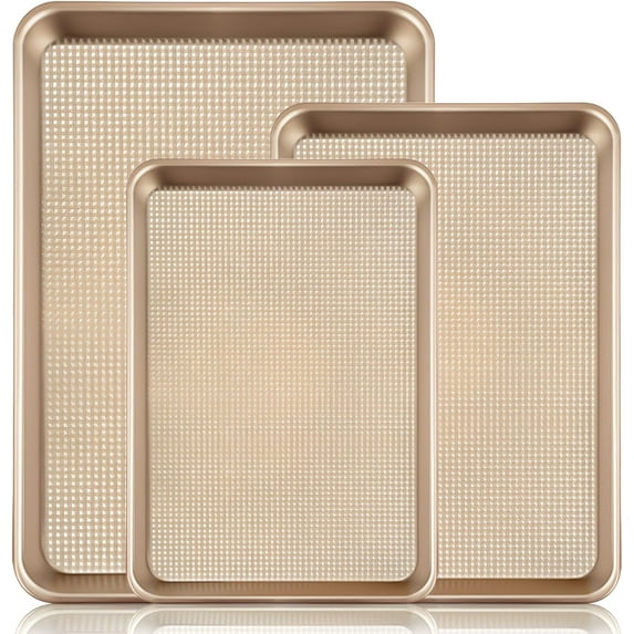 Baking Sheet Set of 3, Cookie Sheets For Baking with Square Texture Pattern, Thicker Carbon Steel Non-stick Baking Pan Half/Quarter/Jelly Roll Pans Tray for Oven