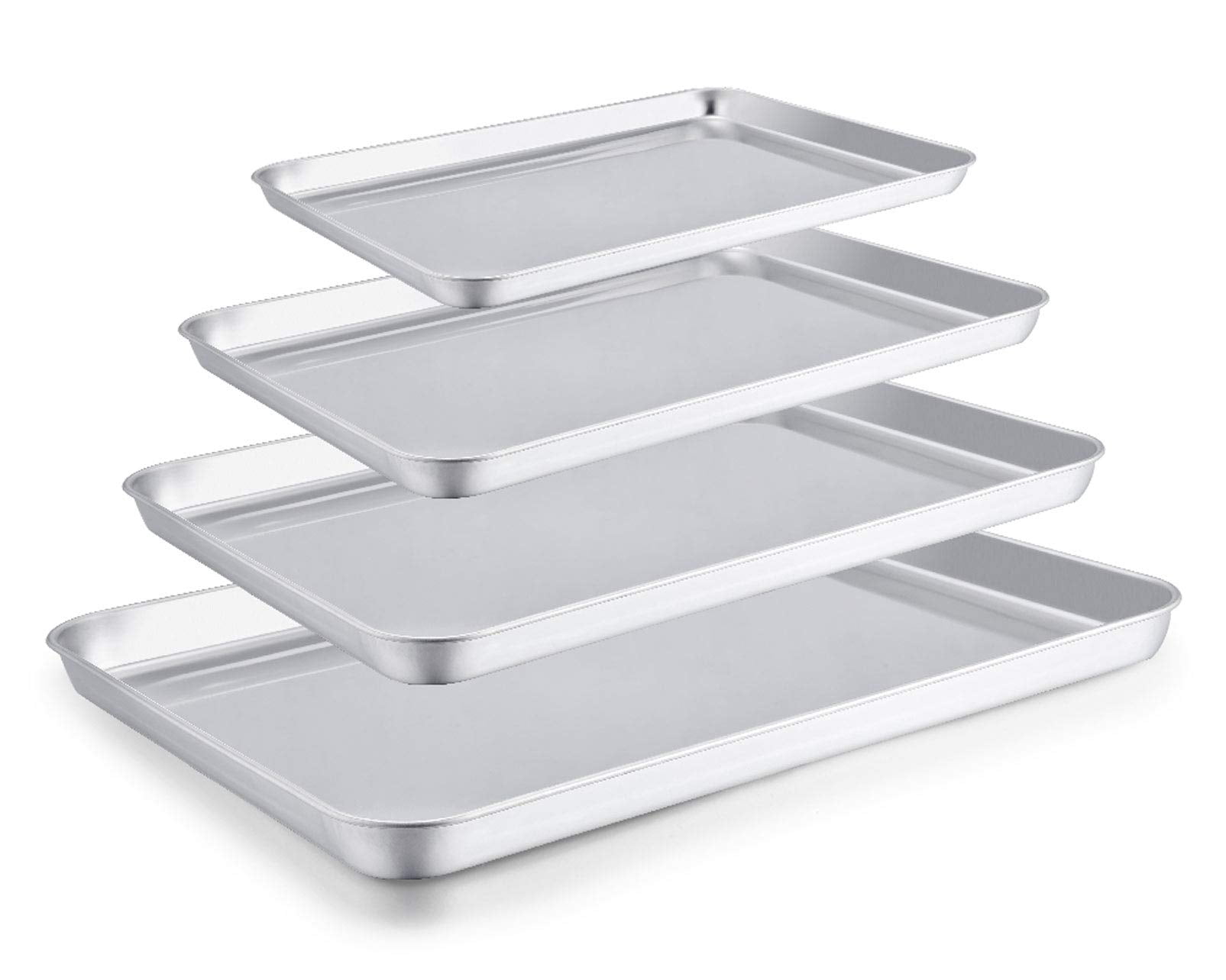 Baking Sheet Set 4 Stainless Steel Pans, 16/12.5/10/9.3 Inch