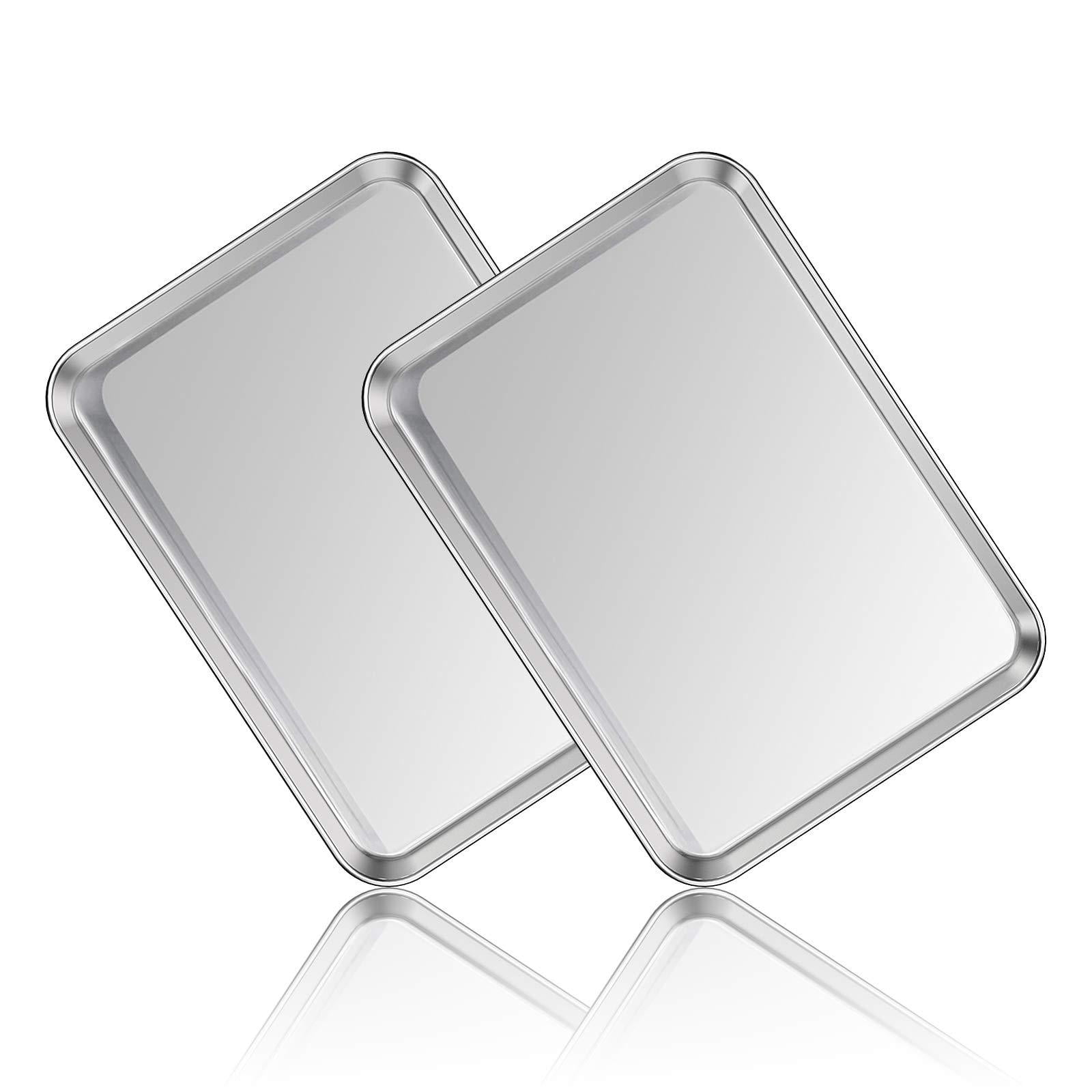 Baking Sheet Set of 2, Baking Pans Tray Cookie Sheet Stainless Steel, Non Toxic & Healthy, Mirror Finish & Rust Free, Easy Clean & Dishwasher Safe