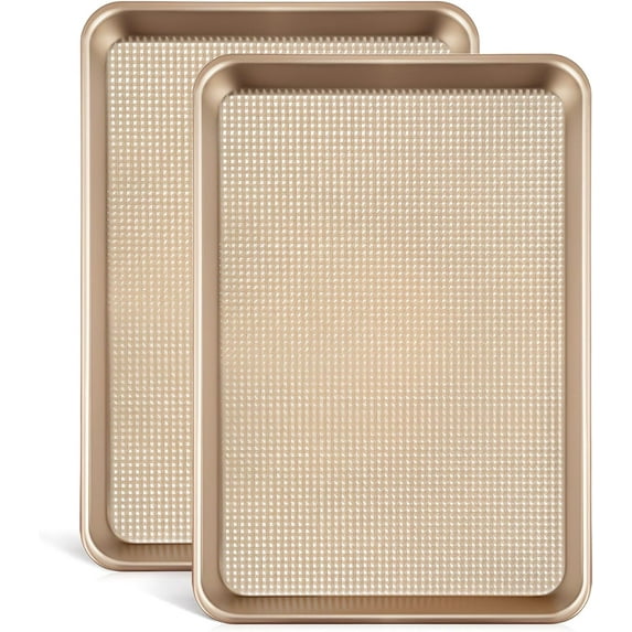 Baking Sheet Set of 2, Cookie Sheets For Baking with Square Texture Pattern, Thicker Carbon Steel Non-stick Baking Pan Half Pans Tray for Oven 17-GD