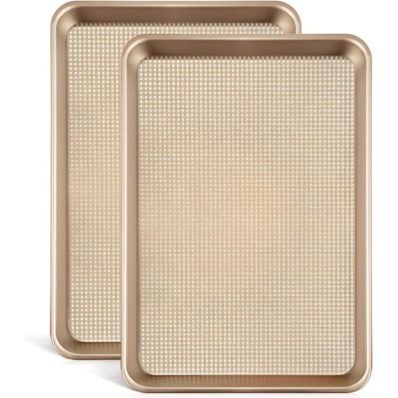 Baking Sheet Set of 2, Cookie Sheets For Baking with Square Texture Pattern, Thicker Carbon Steel Non-stick Baking Pan Half Pans Tray for Oven 17-GD