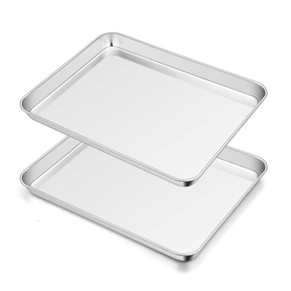 Baking Sheet Set of 2 Stainless Steel Non Toxic Healthy Cookie Pans Mirror Finish Rust Resistant Easy Clean Dishwasher Safe