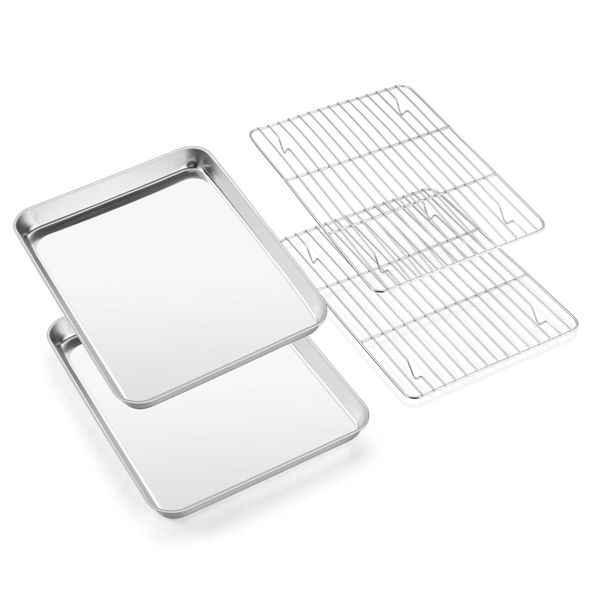 Baking Sheet Set with Wire Racks, Stainless Steel, 2 Pans + 2 Racks, 12.4''x9.7''
