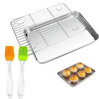 Baking Sheet with Cooling Rack Set(1 Pan+1 Rack) 16'', Stainless Steel Baking Pan with Wire Rack, Heavy Jelly Roll Sheet Pan&Bacon Rack for Oven