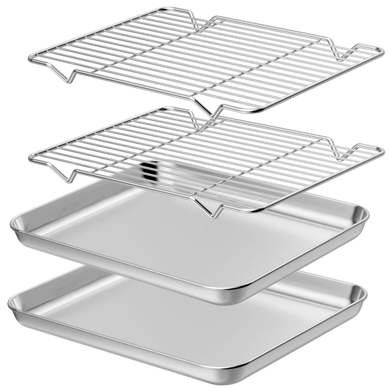 Baking Sheet With Rack Set [2 Sheets + 2 Racks]  Stainless Steel Cookie Pan Tray Cooling Size 12 X 10 1 Inch Non Toxic & Heavy Duty Easy Clean