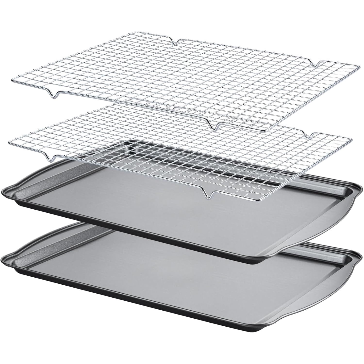 Baking Sheet with Cooling Racks, 17.3 x 11.8 x 0.5 inch Carbon Steel Cookie Sheets for Baking [2 Sheets + 2 Racks], Nonstick Baking Pans