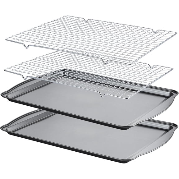 Baking Sheet with Cooling Racks, 17.3 x 11.8 x 0.5 inch Carbon Steel Cookie Sheets for Baking [2 Sheets   2 Racks], Nonstick Baking Pans
