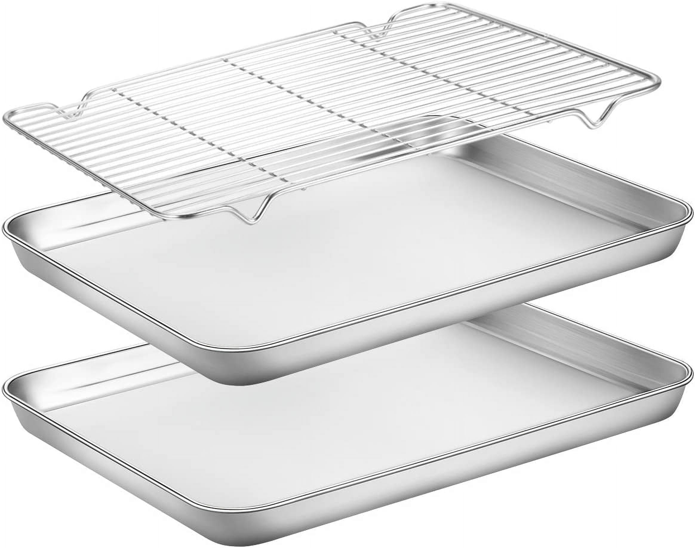 Baking Sheets Set of 2, HKJ Chef Cookie Sheets 2 Pieces Stainless Steel  Baking Pans & Toaster Oven Tray Pans, Rectangle Size 24L x 16W x 1H inch &  Non