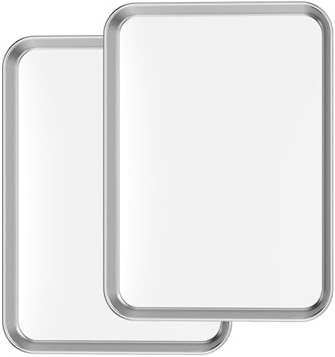 Baking Sheets Set of 2,  16 inch Cookie Sheets & Stainless Steel Baking Pans & Toaster Oven Tray Pans, Rectangle Size 15.95L x 11.97W x 1H inch, Non Toxic & Healthy, Mirror Finish & Rust Free