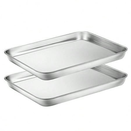Baking Sheets Set of 2 Cookie Sheets 2 Pieces and Stainless Steel Baking Pans and Toaster Oven Tray Pans Rectangle Size 10 x 8 x 1 inch Non Toxic and Healthy and Easy Clean