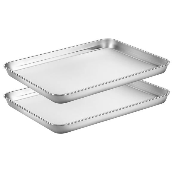 Baking Sheets Set of 2, HKJ Chef Cookie Sheets 2 Pieces & Stainless Steel Baking Pans & Toaster Oven Tray Pans, Rectangle Size 12.5Lx10Wx1H inch & Non Toxic & Healthy & Easy Clean