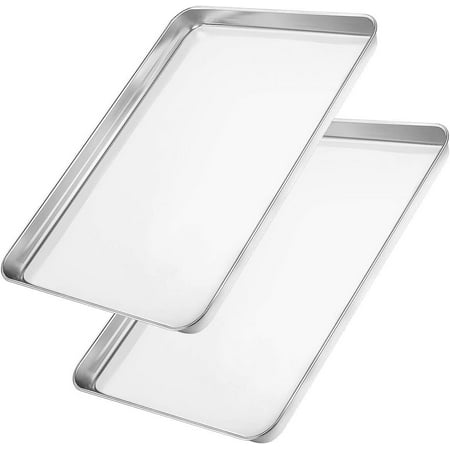Baking Sheets Set of 2, Manss Cookie Sheets 2 Pieces Stainless Steel Baking Pans & Toaster Oven Tray Pans, Rectangle Size 9L x 7W x 1H inch & Non Toxic & Healthy & Easy Clean