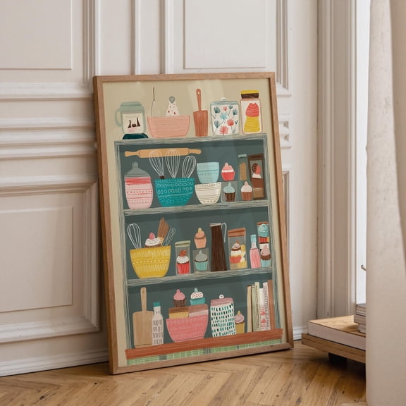 Baking Shelf Print, Kitchen Decor, Cupcake Art, Cottagecore Baking Lover Gift Poster Unframed Paper Print