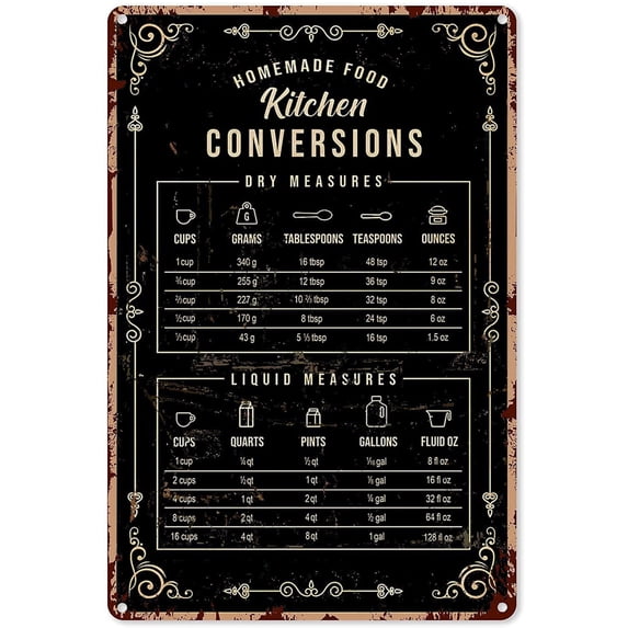 Baking Signs Wall Decor Kitchen Conversion Chart Baking Knowledge Tin Sign Decoration Vintage Chic Metal Poster Wall Decor Art Gift for Man Cave Bar Cafe House 16x12 inch