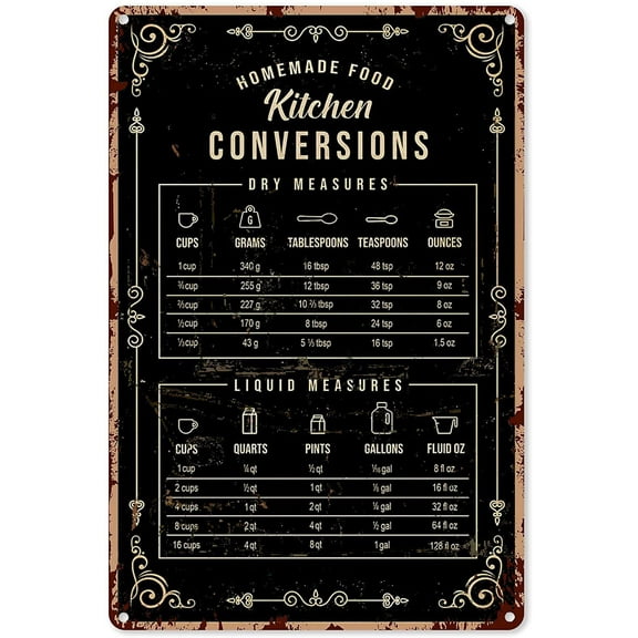 Baking Signs Wall Decor Kitchen Conversion Chart Baking Knowledge Tin Sign Decoration Vintage Chic Metal Poster Wall Decor Art Gift for Man Cave Bar Cafe House 16x12 inch