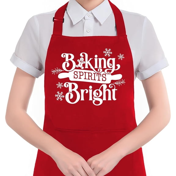 Baking Spirits Bright Christmas Apron with Pockets, Baking Lover Gifts, Winter Snowflake Christmas Gingerbread Waterproof Adjustable Cooking Apron for Kitchen Dishwashing Grilling