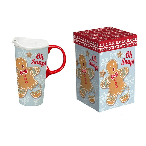 Baking Spirits Bright Gingerbread Travel Cup Ceramic Perfect Cup, Gingerbread, 17oz, Gift Box