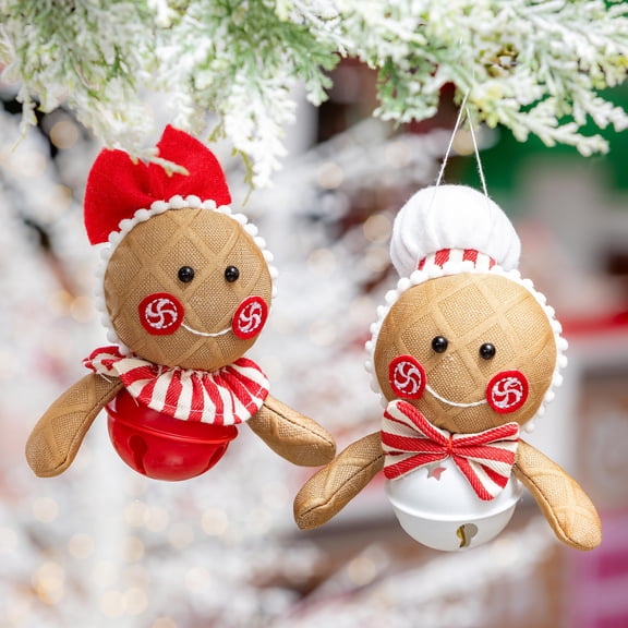 Baking Spirits Bright Ornament Fabric and Metal Gingerbread with Bell, 7"H, Asst of 2