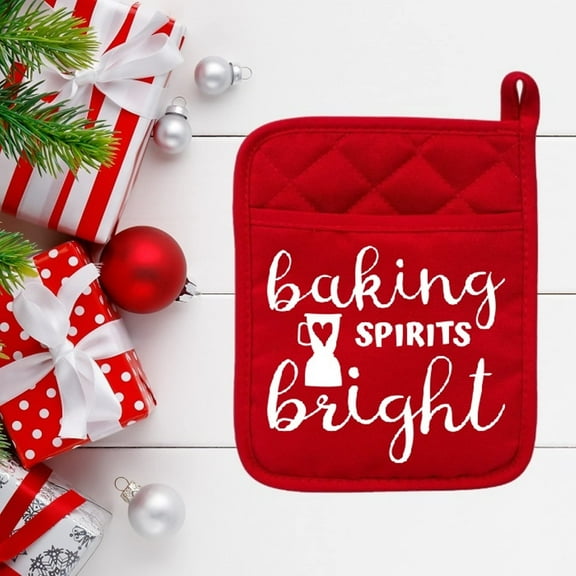 Baking Spirits Bright - Pot Holder - Oven Mitt - Hot Pad - Polyester & Neoprene - Christmas - Teacher Gift - Mother's Day Red