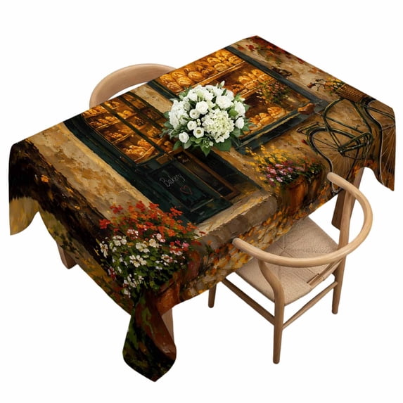 Baking Storefront Fall Rectangle Tablecloth, Vintage Maple Leaves Botanical Waterproof & StainResistant Tablecloth, Washable Oil-proof Table Cover for Dining/Party/Wedding/Camping/Buffet 60x120 In
