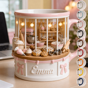 Baking Studio Mug, Custom Mug, 2D Printed 3D Effect, Personalized Mug, Pink Bakery Kitchen Mug, Mixer Cookie Cupcake Mug, Baking Tools Gift, Cute Kitchen Decor Gifts for Women Her Bakers Home