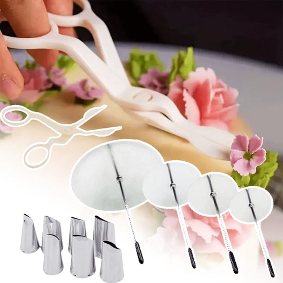 Baking Supplies, 12 Pcs Cake Decorating Set with Stainless Steel Piping Tips, Flower Nails & Lifter | Icing Nozzles for Fondant and Cupcake Decor