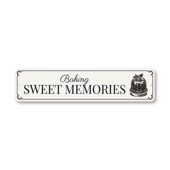 Baking Sweet Memories Christmas Aluminum Metal Decor Sign - 4x18 inches