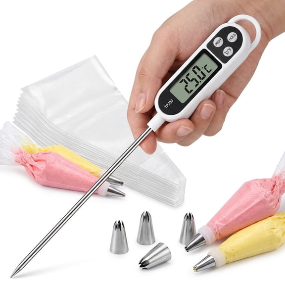 Baking Thermometer Kit - 3s Instant Read w/ Long Probe + Piping Set