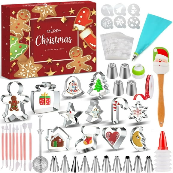 Baking Tool Advent Calendar Adult Women, 24 Day Christmas Countdown Calendar with Assorted Christmas Cookie Cutters Baking Supplies Gift for Beginners