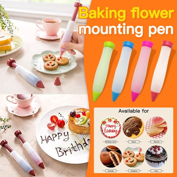 Baking Tools Cream Pen 4 Pack, Cake Decorating Icing Pen with Nozzles, DIY Dessert Graffiti Squeezing Pen