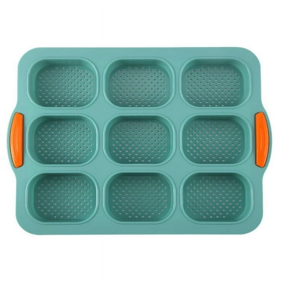 Baking Tools, Non-Stick French Bread Bakeware, 9 Oval Silicone Molds for DIY Cakes Pies Cookies Reusable Easy Clean, Green