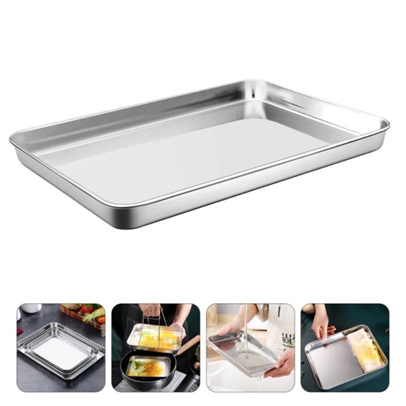 Baking Tray Set of 1, Stainless Steel Oven Tray– Large Cookie Sheet Pan for Baking Cooking Serving - 9 x 6.69 x1inch, Healthy & Non Toxic, Easy Clean & Dishwasher Safe