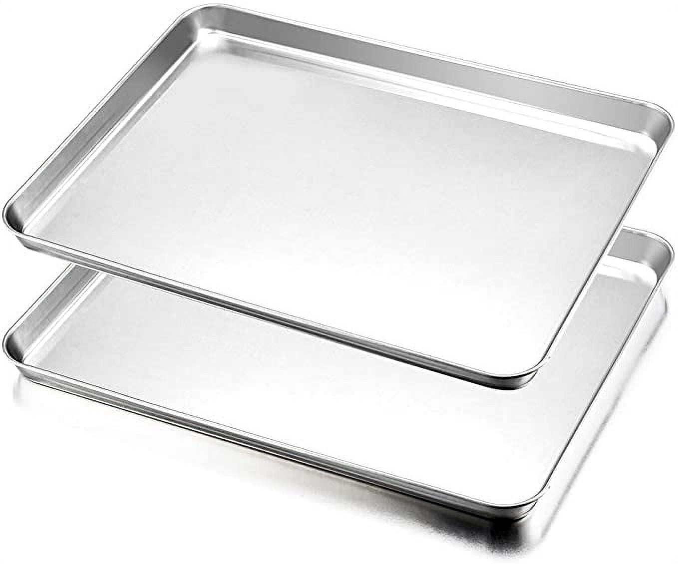 Baking Tray Set of 2, Deep Cake Tins Stainless Steel Baking Sheet Pans, Rectangle Bakeware for Cake/Brownie/Lasagna/Casserole, 26x20x2.5cm, Heavy Duty, Matte Finish& Dishwasher Safe