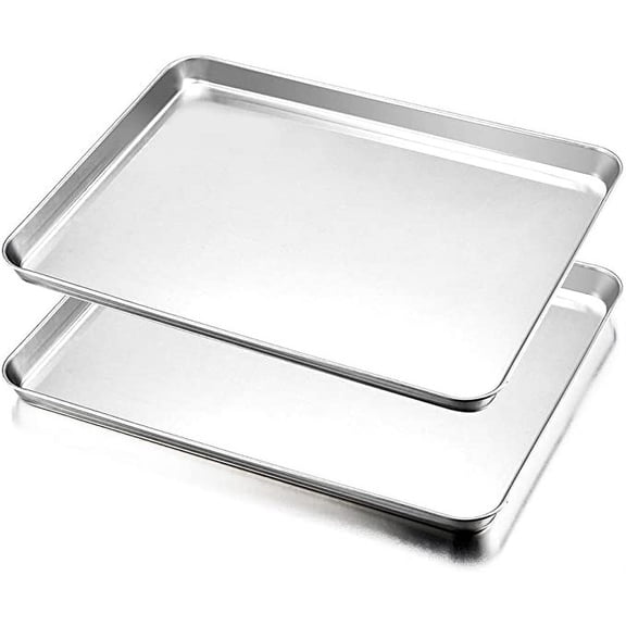 Baking Tray Set of 2, Deep Cake Tins Stainless Steel Baking Sheet Pans, Rectangle Bakeware for Cake/Brownie/Lasagna/Casserole, 26x20x2.5cm, Heavy Duty, Matte Finish& Dishwasher Safe