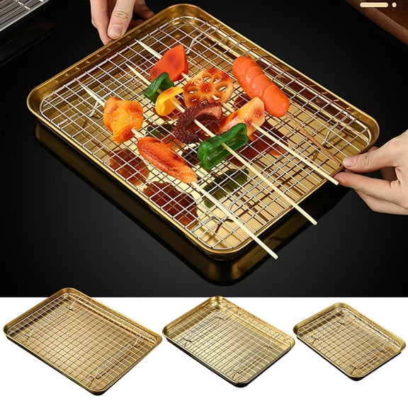 Baking Trays,1 Set Stainless Stel Bakeware Rectangular Tray Food Storage Tray App Etizer Plates Flat Bottom Baking Pan Cool Ing Rack Baking Dish Drying Rack Kitchen Supplies HouseholdGrid Bakin