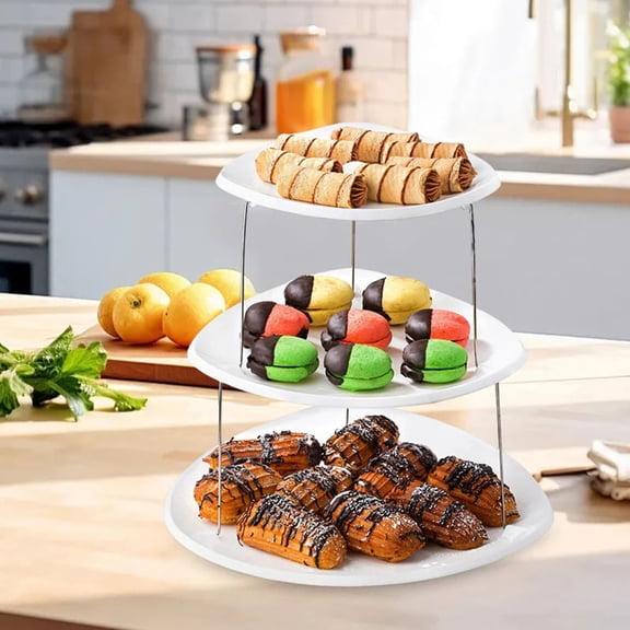 Baking Trays Trays Party Tray 3 Tier Elegant Serving Organizer for Sandwiches Cake Cheese And Meat with Minimal Storage Design,One Size,White