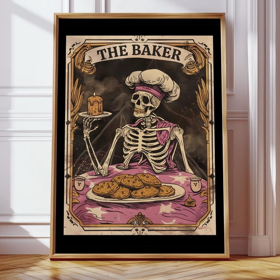 Baking Wall Art,Skeleton Cooking Poster,Tarot Card Wall Art,Gift For Bakers,Culinary Art Prints,Funny Kitchen Print,Cake Lover Bakery Prints Wall Art, Modern Wall Decor, 8x12 UNFRAMED