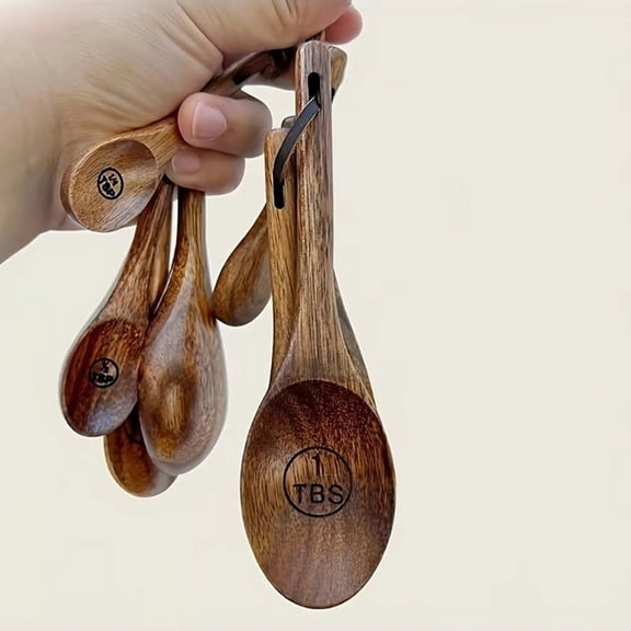 Baking Wood Measuring Spoon 4-Piece Set, Seasoning Coffee Wooden Spoon, Kitchen Home Bakingtools